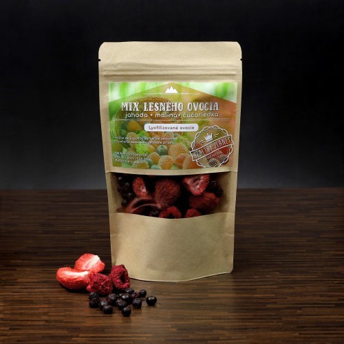 MRAZOM SUŠENÉ OVOCIE LESNÝ MIX JAHODA, MALINA, LESNÁ ČUČORIEDKA 90G.